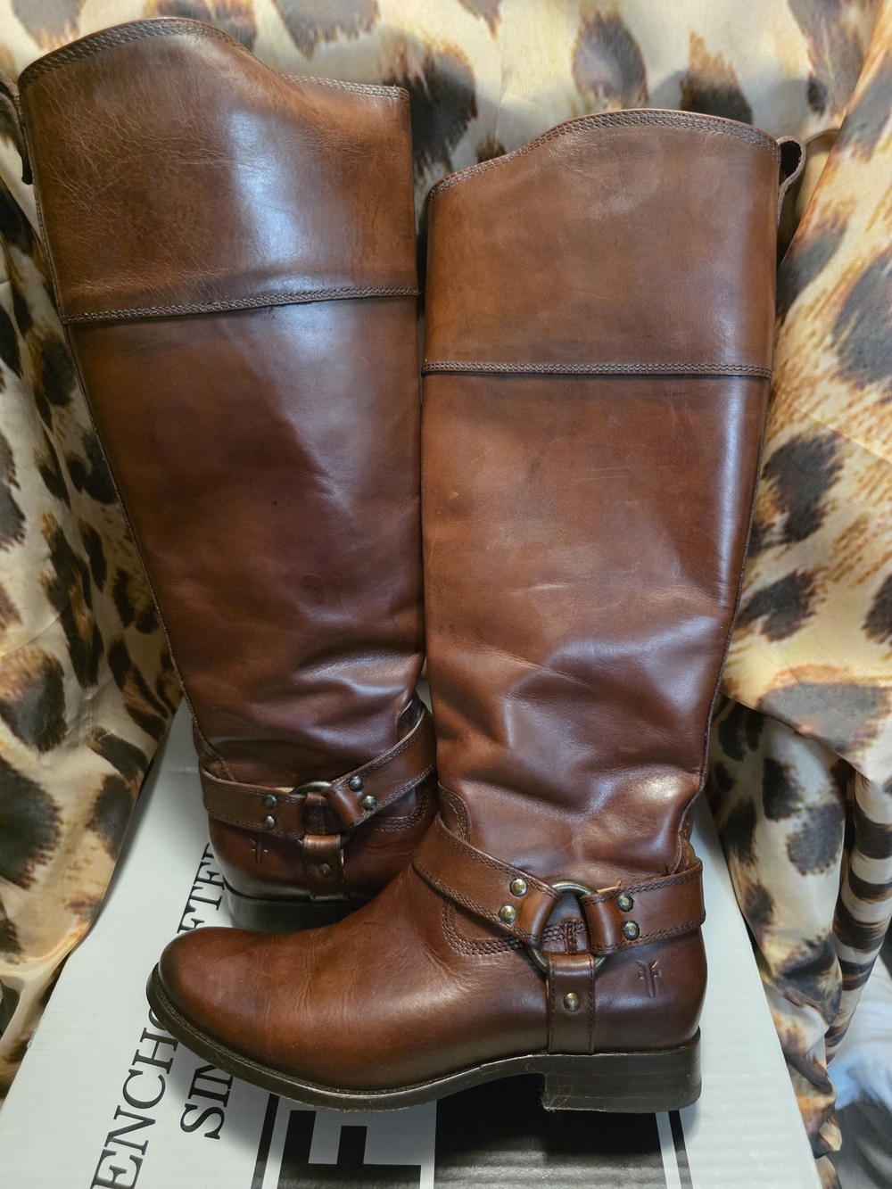 Frye MELISSA HARNESS Redwood Genuine Leather Knee-High Inside Zip Boots-Size 7.5